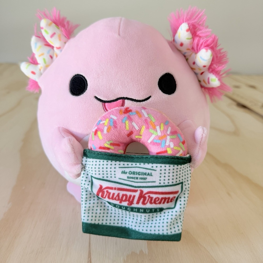 Squishmallow Krispy Kreme Axolotl Large Plush 8"Collab 2024 Zuru Donut Snackle
